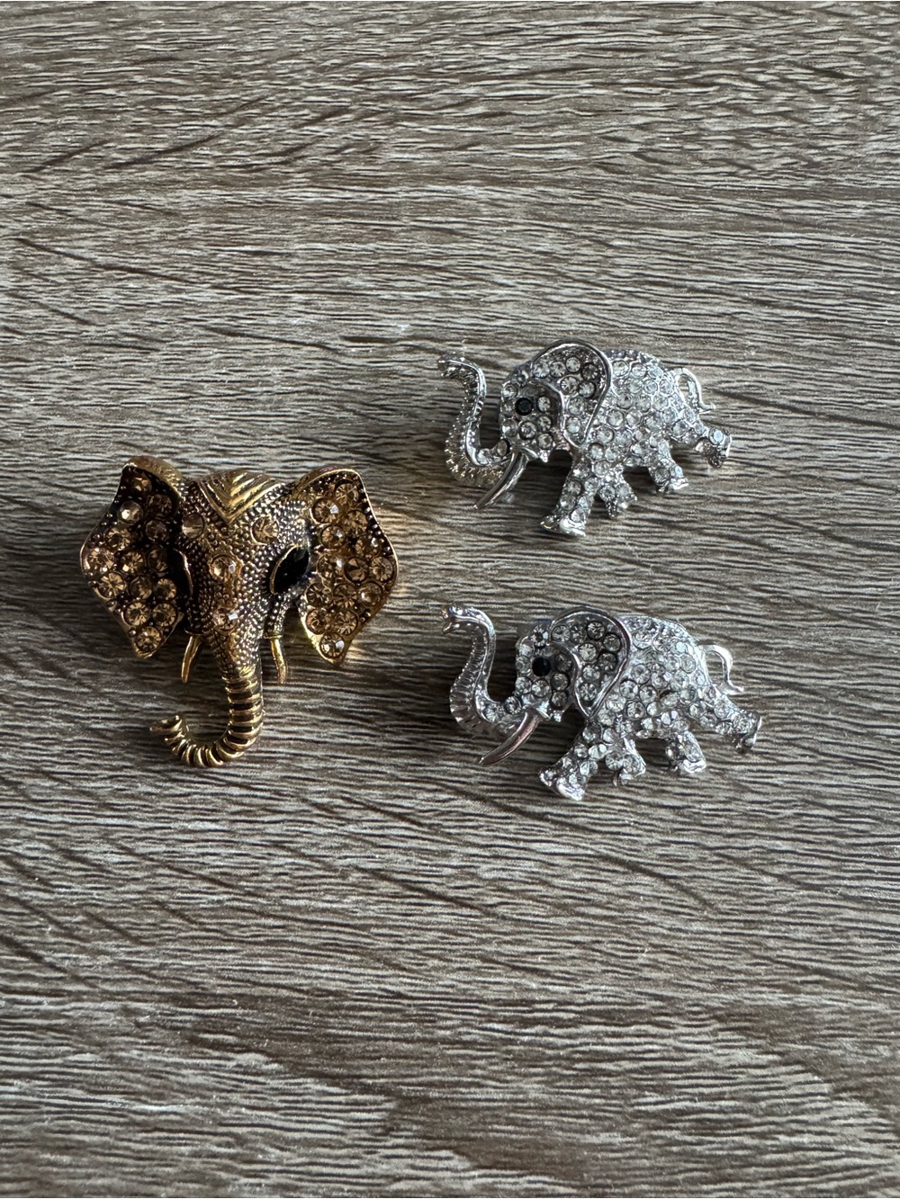 Rhinestone Elephant Brooch Set